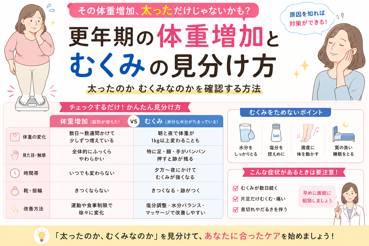 更年期の体重増加とむくみの見分け方|太ったのかむくみなのかを確認する方法